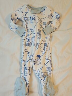 The Beaufort Bonnet Company White One-Piece with Blue Storybook Print